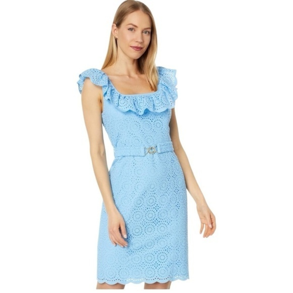 Lilly Pulitzer Ryann Eyelet Shift Dress Sleeveless Sundress with Flutter Sleeves
